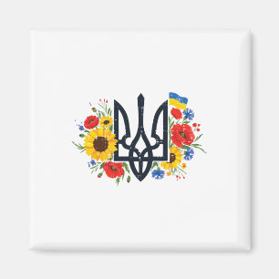 Aimant Trident d'Ukraine Fleurs Floral Ukrainien Femmes F