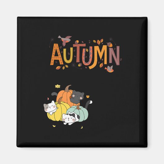 Aimant Trio Cute Citrouille Chats Bonjour Automne Automne (Devant)