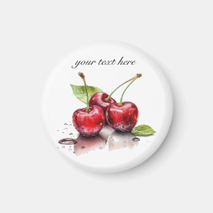Aimant Trio de cerises fraîches en aquarelle, personnalis