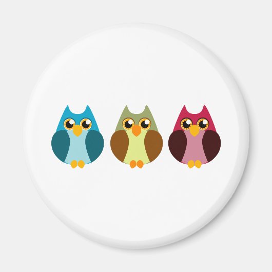 Aimant Trio de hibou coloré (Devant)