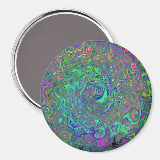 Aimant Trippy Chartreuse et Blue Retro Liquid Swirl (Recto/Verso)