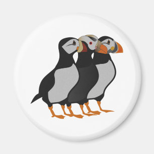 Aimant Trois adorables Puffin debout ensemble Carton