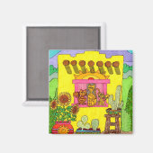 Aimant Trois chats dans un Adobe House jaune (Recto/Verso)