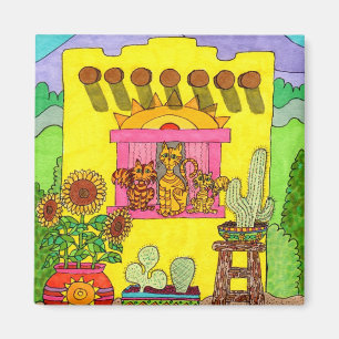 Aimant Trois chats dans une Chambre d'Adobe jaune