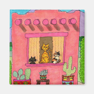 Aimant Trois chats dans une Chambre d'Adobe rose