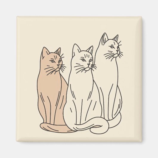 Aimant Trois chats minimaliste ligne art (Devant)