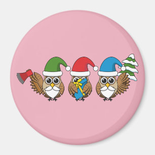 Aimant Trois chouettes naines de Noël amusantes
