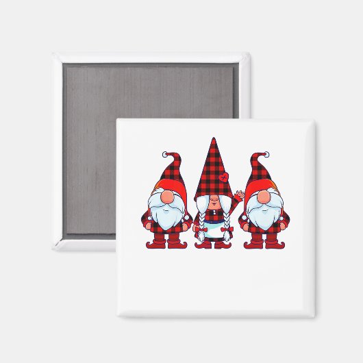 Aimant Trois Gnomes à Buffalo Plaid Noël Gnome Xmas (Recto/Verso)