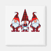 Aimant Trois Gnomes à Buffalo Plaid Noël Gnome Xmas (Devant)