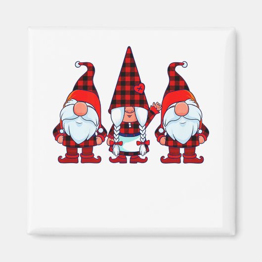 Aimant Trois Gnomes à Buffalo Plaid Noël Gnome Xmas (Devant)