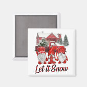 Aimant Trois Gnomes En Rouge Laisser Il Neige Gnome Noël (Recto/Verso)