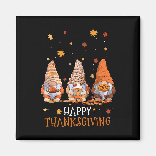 Aimant Trois Gnomes Jour Bon thanksgiving Automne Automne (Devant)