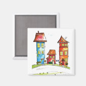 Aimant Trois Mignonnes Maisons Whimsques (Recto/Verso)