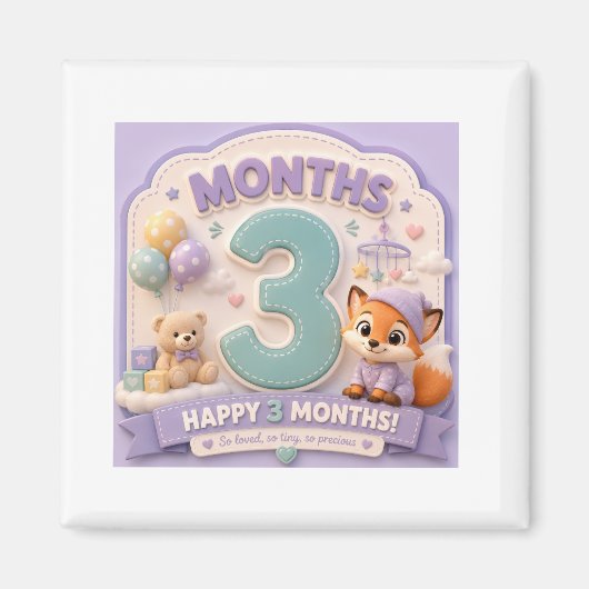 Aimant Trois Mois de Découverte – Bébé Étape Petit  (Devant)