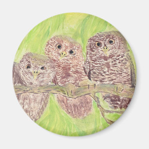 Aimant Trois Petites Chouettes - peinture acrylique.