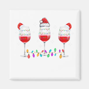 Aimant Trois verres de vin Lumières de Noël Santa Hat X