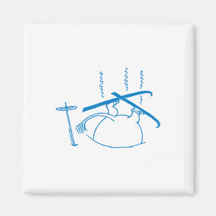 Aimant Troll Moomintroll bleu de ski coincé dans la neige