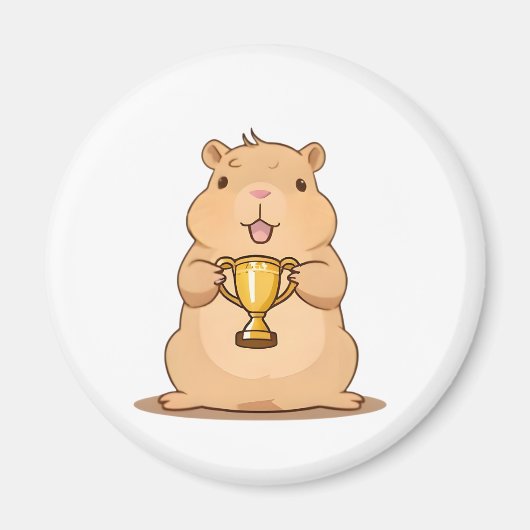 Aimant Trophée de Capybara Mignon Gagnant Design Kawaii (Devant)