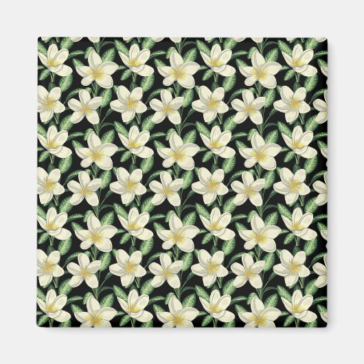 Aimant Tropical continu motif fleurs blanches feuille ver (Devant)