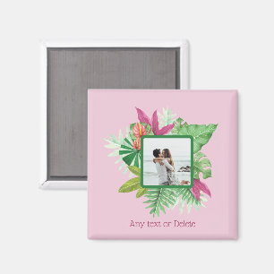 Aimant Tropical Floral Frame Photo et texte personnalisés