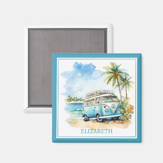 Aimant Tropical Island Retro Blue Bus (Recto/Verso)
