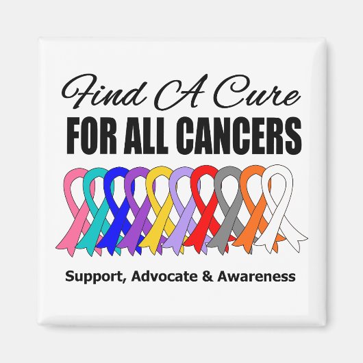 Aimant Trouver un Ruban Cure pour tous les Cancers (Devant)