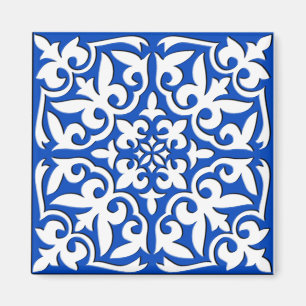 Aimant Tuile marocaine - bleu et blanc de cobalt