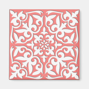 Aimant Tuile marocaine - rose de corail et blanc