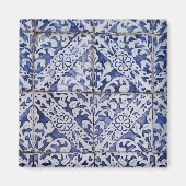 Aimant Tuiles portugaises - Azulejo Floral bleu et blanc (Devant)