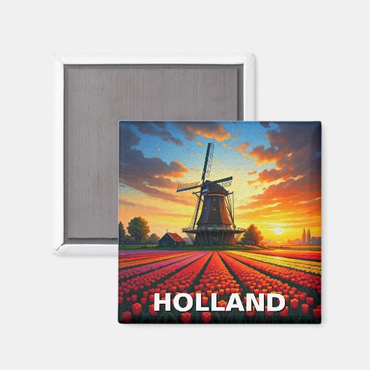 Aimant Tulip Fields Wmill Holland Sunset (Recto/Verso)