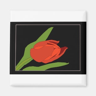Aimant Tulip Rouge Frame Fleur Flore Feuille Noir Frame