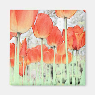 Aimant Tulipe. Tulipe rouge de style artistique.