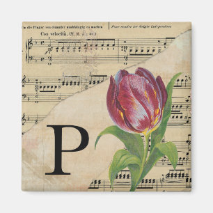 Aimant Tulipe violet feuille de musique Monogramme initia