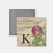 Aimant Tulipe violette Feuille de musique Monogramme init (Recto/Verso)