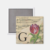 Aimant Tulipe violette feuille de musique Monogramme init (Recto/Verso)
