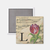 Aimant Tulipe violette Feuille de musique Monogramme init (Recto/Verso)