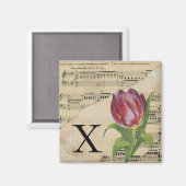 Aimant Tulipe violette Feuille de musique Monogramme init (Recto/Verso)