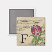 Aimant Tulipe violette Feuille de musique Monogramme init (Recto/Verso)
