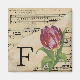 Aimant Tulipe violette Feuille de musique Monogramme init