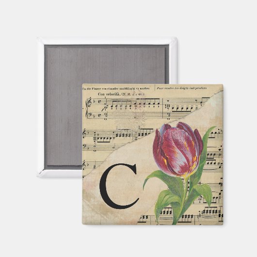 Aimant Tulipe violette Feuille de musique Monogramme init (Recto/Verso)