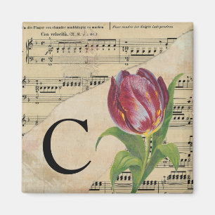 Aimant Tulipe violette Feuille de musique Monogramme init