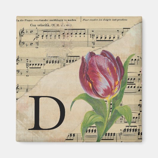 Aimant Tulipe violette Feuille de musique Monogramme init (Devant)