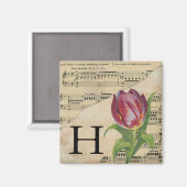 Aimant Tulipe violette feuille musique Monogramme initial (Recto/Verso)