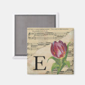 Aimant Tulipe violette feuille musique Monogramme initial (Recto/Verso)