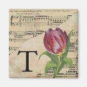 Aimant Tulipe violette feuille musique Monogramme initial (Devant)