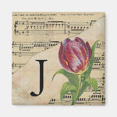 Aimant Tulipe violette Partition Monogramme initial J (Devant)