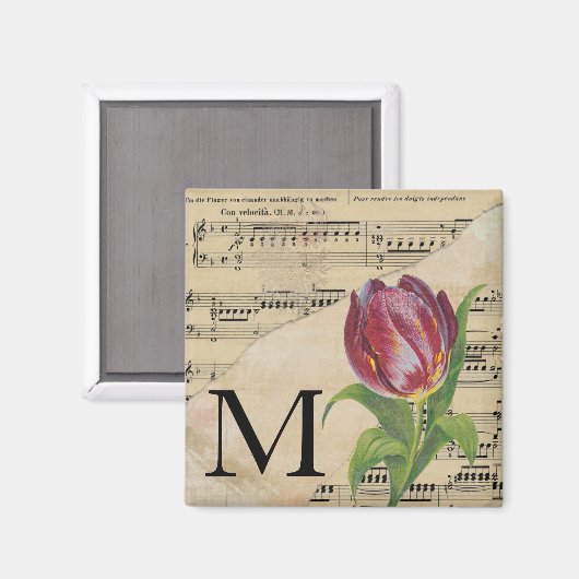 Aimant Tulipe violette Partition Monogramme initial M (Recto/Verso)