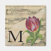 Aimant Tulipe violette Partition Monogramme initial M (Devant)