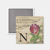 Aimant Tulipe violette Partition Monogramme initial N (Recto/Verso)