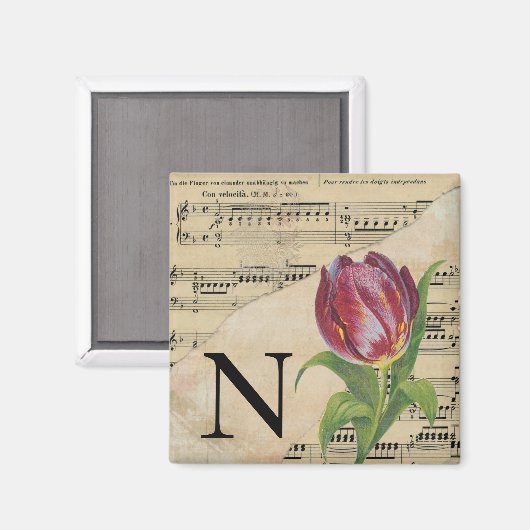 Aimant Tulipe violette Partition Monogramme initial N (Recto/Verso)